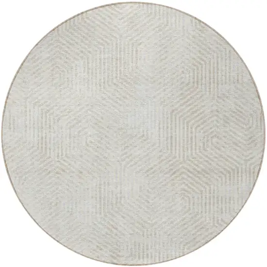 8' Ivory And Gray Round Geometric Washable Indoor Outdoor Area Rug Photo 5