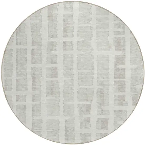 8' Ivory And Gray Round Striped Washable Indoor Outdoor Area Rug Photo 2
