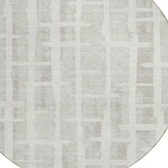 8' Ivory And Gray Round Striped Washable Indoor Outdoor Area Rug Photo 4