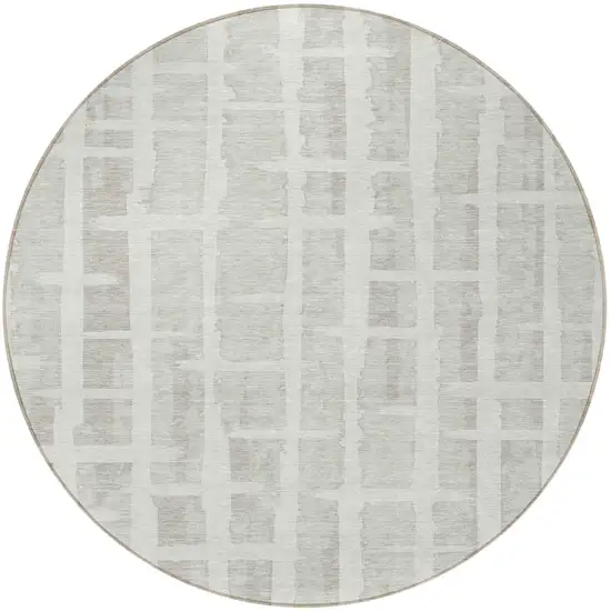 8' Ivory And Gray Round Striped Washable Indoor Outdoor Area Rug Photo 5