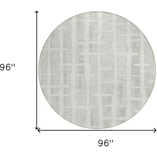 8' Ivory And Gray Round Striped Washable Indoor Outdoor Area Rug Photo 3