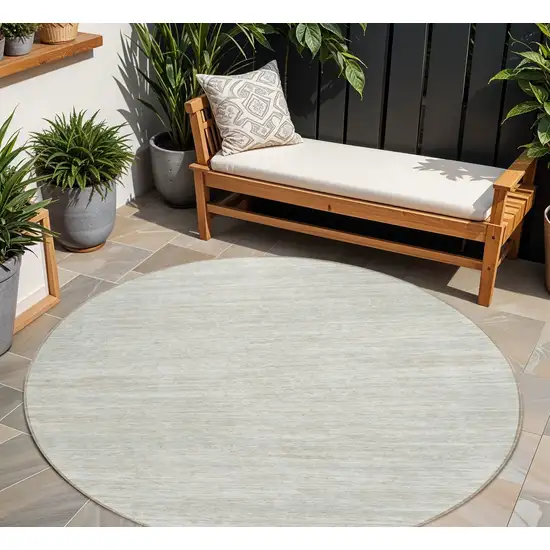 8' Ivory And Gray Round Striped Washable Indoor Outdoor Area Rug Photo 1