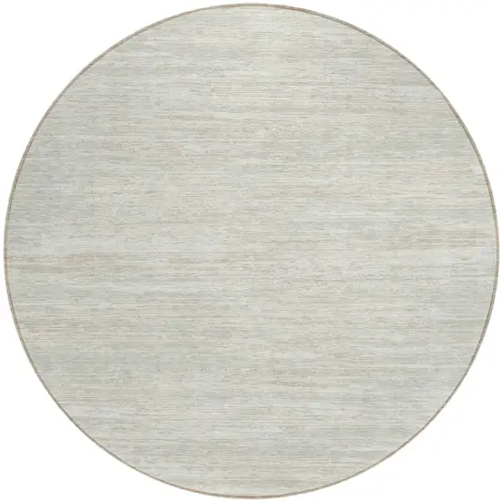 8' Ivory And Gray Round Striped Washable Indoor Outdoor Area Rug Photo 2
