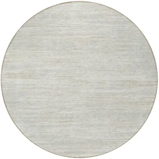 8' Ivory And Gray Round Striped Washable Indoor Outdoor Area Rug Photo 5