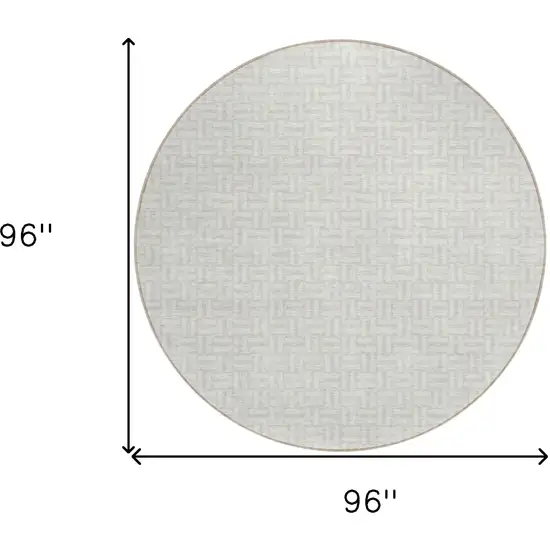 8' Ivory And Silver Round Geometric Washable Indoor Outdoor Area Rug Photo 3