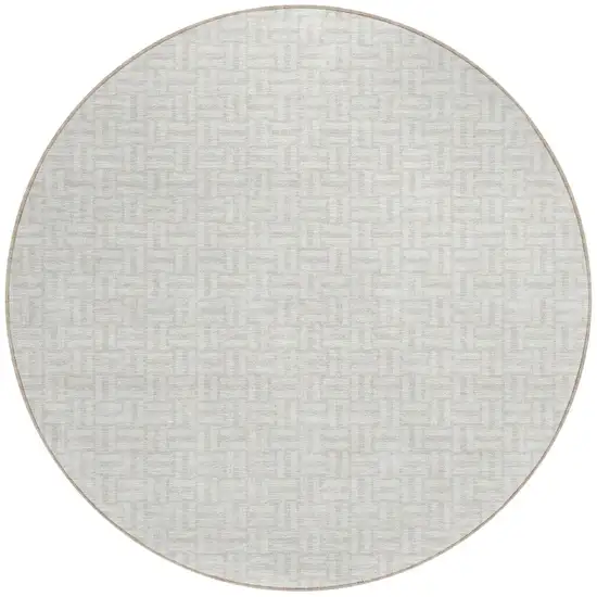 8' Ivory And Silver Round Geometric Washable Indoor Outdoor Area Rug Photo 4