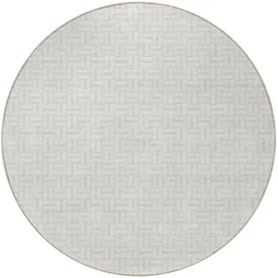 8' Ivory And Silver Round Geometric Washable Indoor Outdoor Area Rug Photo 5