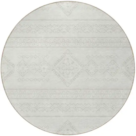 8' Ivory And Silver Round Southwestern Washable Indoor Outdoor Area Rug Photo 4