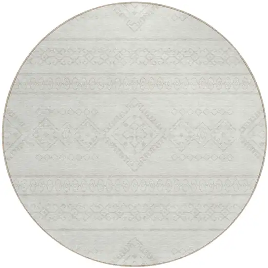 8' Ivory And Silver Round Southwestern Washable Indoor Outdoor Area Rug Photo 2