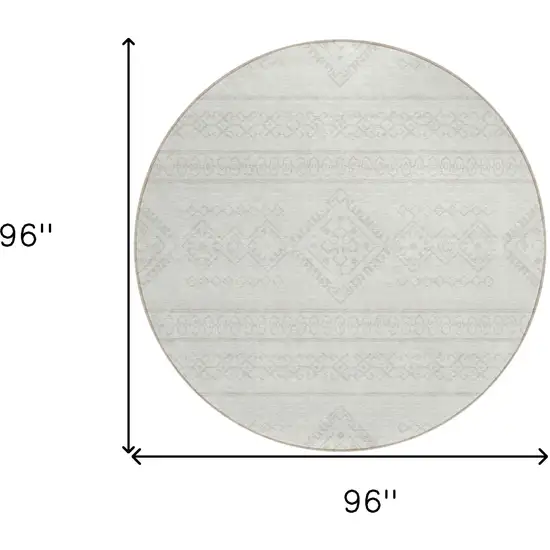 8' Ivory And Silver Round Southwestern Washable Indoor Outdoor Area Rug Photo 3