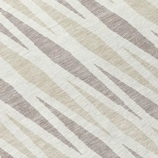 8' Ivory Brown And Beige Round Geometric Washable Indoor Outdoor Area Rug Photo 7