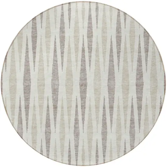 8' Ivory Brown And Beige Round Geometric Washable Indoor Outdoor Area Rug Photo 4