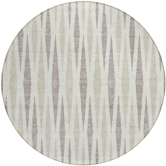 8' Ivory Brown And Beige Round Geometric Washable Indoor Outdoor Area Rug Photo 2