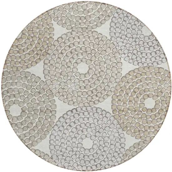 8' Ivory Brown And Gray Round Geometric Washable Indoor Outdoor Area Rug Photo 2