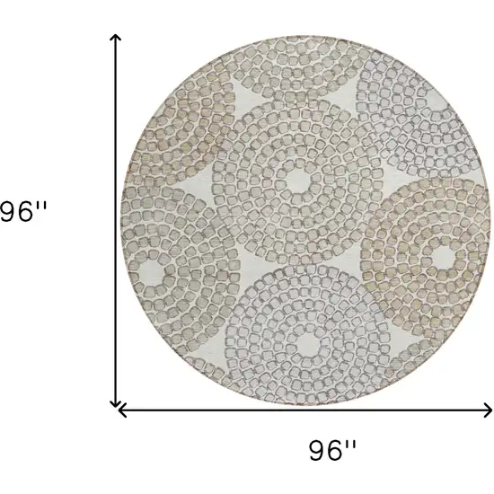 8' Ivory Brown And Gray Round Geometric Washable Indoor Outdoor Area Rug Photo 3