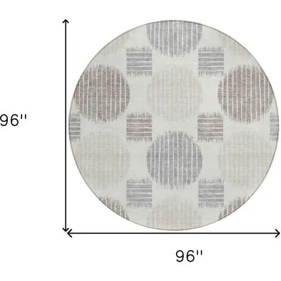 8' Ivory Brown And Gray Round Geometric Washable Indoor Outdoor Area Rug Photo 3