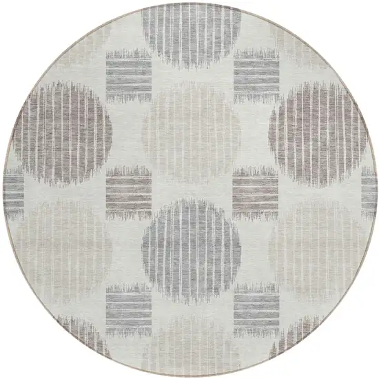 8' Ivory Brown And Gray Round Geometric Washable Indoor Outdoor Area Rug Photo 2