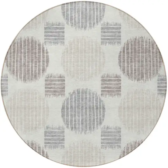 8' Ivory Brown And Gray Round Geometric Washable Indoor Outdoor Area Rug Photo 5
