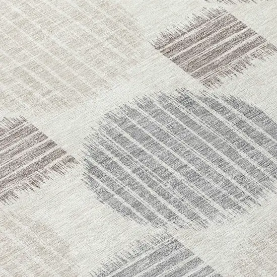 8' Ivory Brown And Gray Round Geometric Washable Indoor Outdoor Area Rug Photo 8
