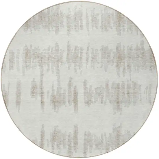 8' Ivory Brown And Gray Round Striped Washable Indoor Outdoor Area Rug Photo 5