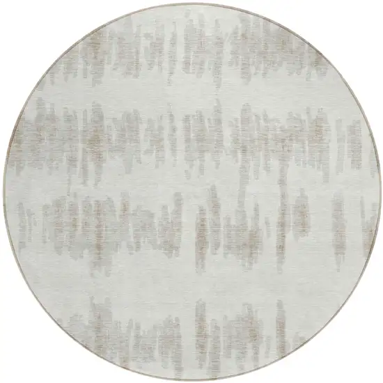 8' Ivory Brown And Gray Round Striped Washable Indoor Outdoor Area Rug Photo 2