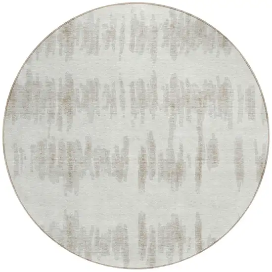 8' Ivory Brown And Gray Round Striped Washable Indoor Outdoor Area Rug Photo 4