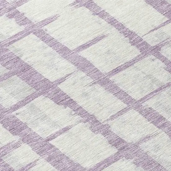 8' Lavender And Ivory Round Striped Washable Indoor Outdoor Area Rug Photo 8