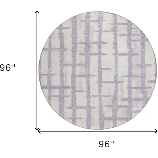 8' Lavender And Ivory Round Striped Washable Indoor Outdoor Area Rug Photo 3