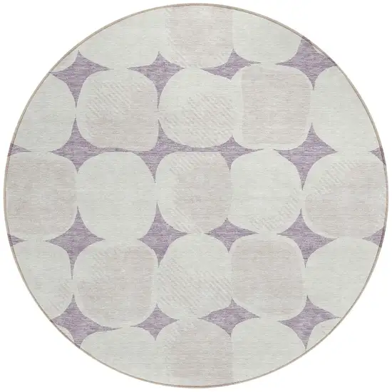 8' Lavender Beige And Ivory Round Abstract Washable Indoor Outdoor Area Rug Photo 5