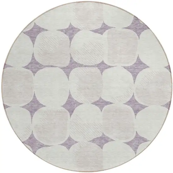8' Lavender Beige And Ivory Round Abstract Washable Indoor Outdoor Area Rug Photo 2