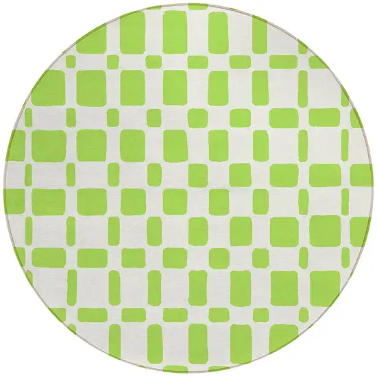 8' Lime Green And Ivory Round Geometric Washable Indoor Outdoor Area Rug Photo 5