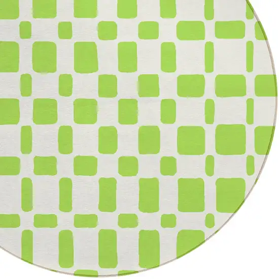 8' Lime Green And Ivory Round Geometric Washable Indoor Outdoor Area Rug Photo 4