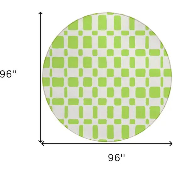 8' Lime Green And Ivory Round Geometric Washable Indoor Outdoor Area Rug Photo 3