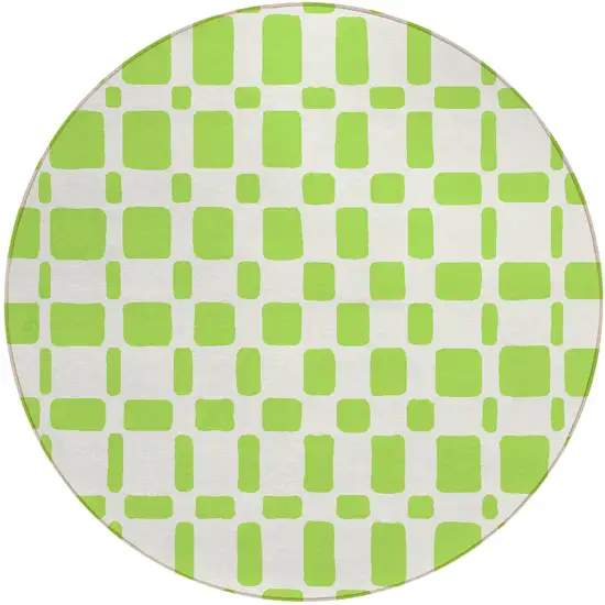 8' Lime Green And Ivory Round Geometric Washable Indoor Outdoor Area Rug Photo 2