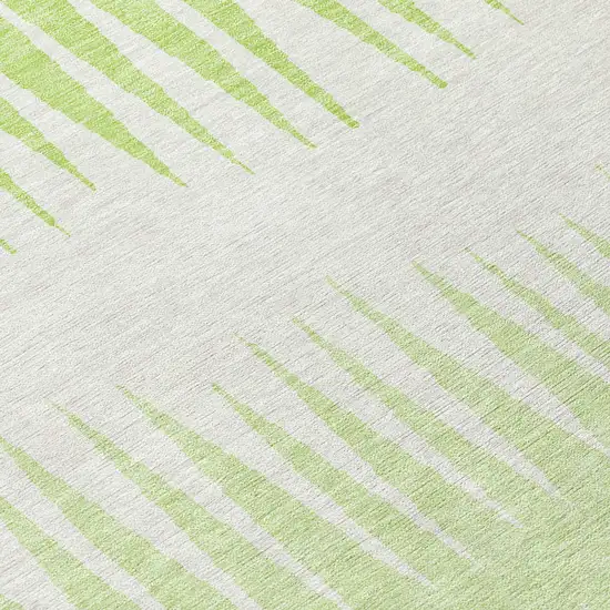8' Lime Green And Ivory Round Striped Washable Indoor Outdoor Area Rug Photo 4