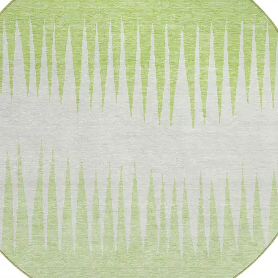 8' Lime Green And Ivory Round Striped Washable Indoor Outdoor Area Rug Photo 5