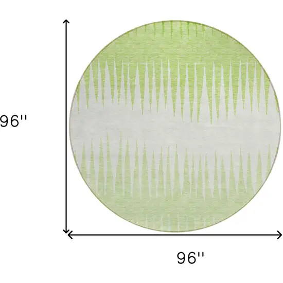 8' Lime Green And Ivory Round Striped Washable Indoor Outdoor Area Rug Photo 3