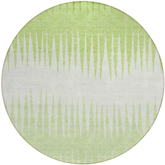 8' Lime Green And Ivory Round Striped Washable Indoor Outdoor Area Rug Photo 2