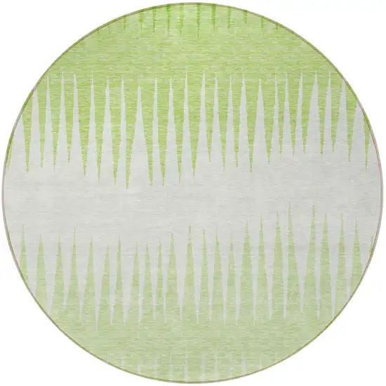 8' Lime Green And Ivory Round Striped Washable Indoor Outdoor Area Rug Photo 6