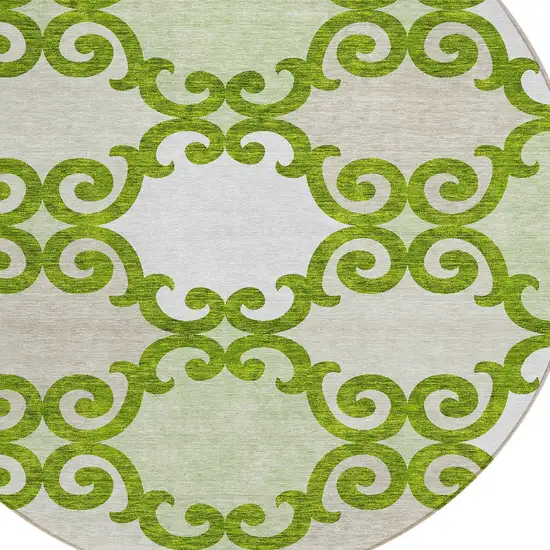 8' Lime Green And Ivory Round Trellis Washable Indoor Outdoor Area Rug Photo 4