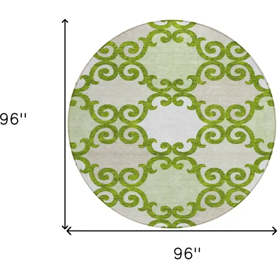 8' Lime Green And Ivory Round Trellis Washable Indoor Outdoor Area Rug Photo 3