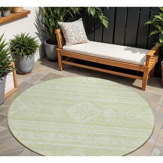 8' Mint Green And Ivory Round Southwestern Washable Indoor Outdoor Area Rug Photo 1