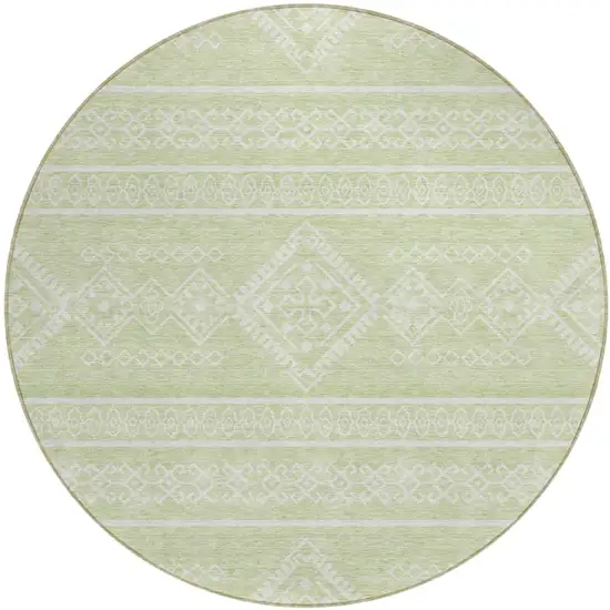 8' Mint Green And Ivory Round Southwestern Washable Indoor Outdoor Area Rug Photo 2