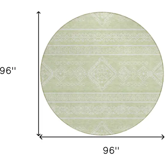8' Mint Green And Ivory Round Southwestern Washable Indoor Outdoor Area Rug Photo 3
