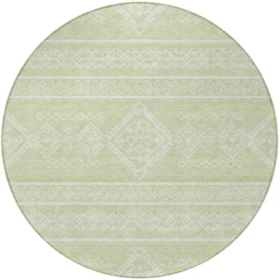 8' Mint Green And Ivory Round Southwestern Washable Indoor Outdoor Area Rug Photo 4