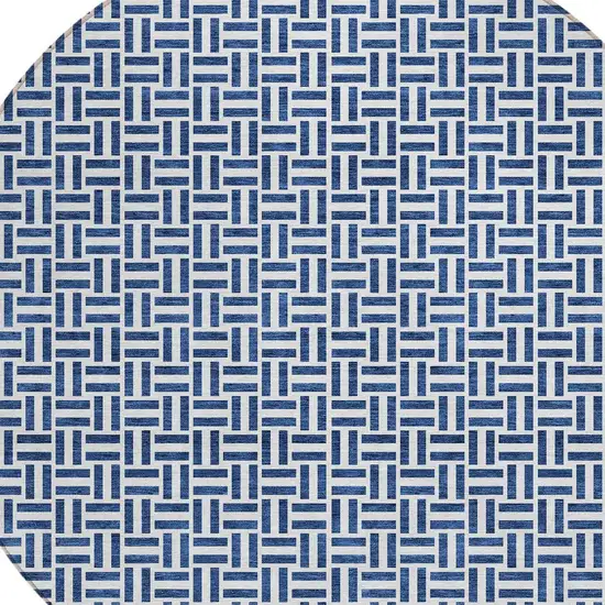8' Navy Blue And Gray Round Geometric Washable Indoor Outdoor Area Rug Photo 4