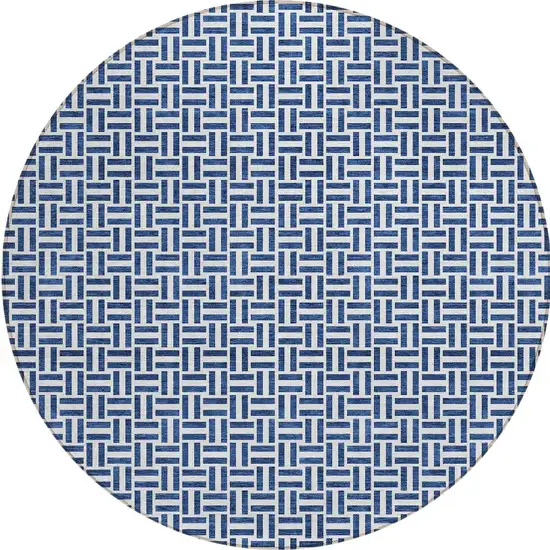 8' Navy Blue And Gray Round Geometric Washable Indoor Outdoor Area Rug Photo 5