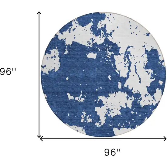 8' Navy Blue And Ivory Round Abstract Washable Indoor Outdoor Area Rug Photo 3