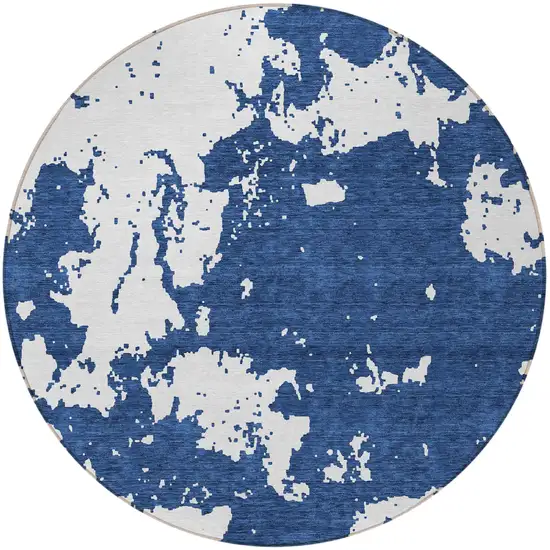 8' Navy Blue And Ivory Round Abstract Washable Indoor Outdoor Area Rug Photo 5