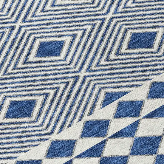 8' Navy Blue And Ivory Round Geometric Washable Indoor Outdoor Area Rug Photo 7